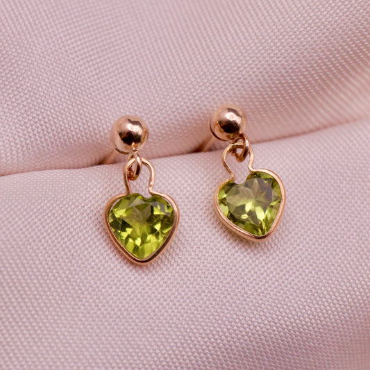 Peridot Dangle Heart Earrings